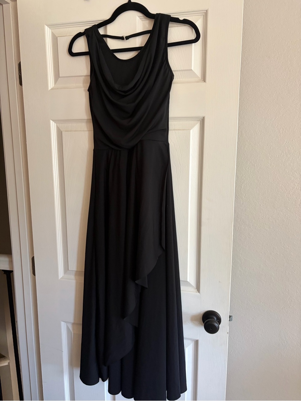 Elegant Black Sleeveless Draped Maxi Dress small adult dance